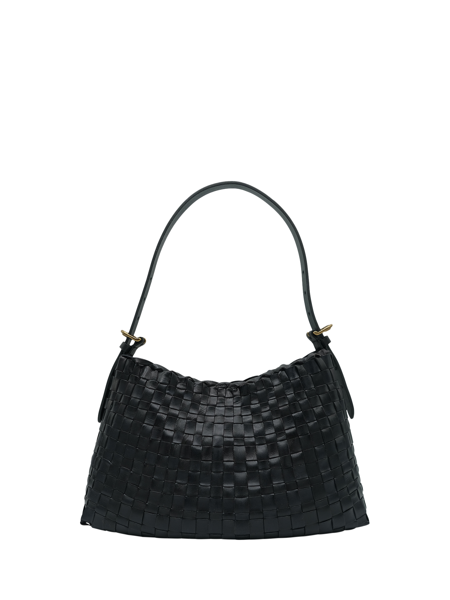 Product image 1 of 4, which shows Dragon Diffusion Hobo Salvage Woven Leather Shoulder Bag, Black