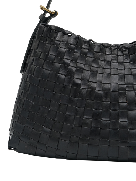 Dragon Diffusion Hobo Salvage Woven Leather Shoulder Bag, Black - view 2, Black