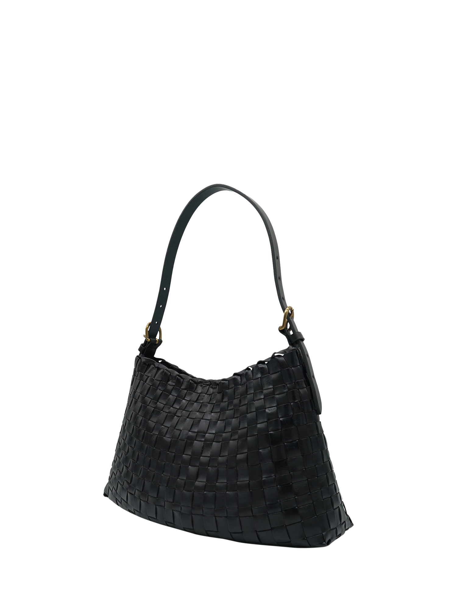 Product image 3 of 4, which shows Dragon Diffusion Hobo Salvage Woven Leather Shoulder Bag, Black