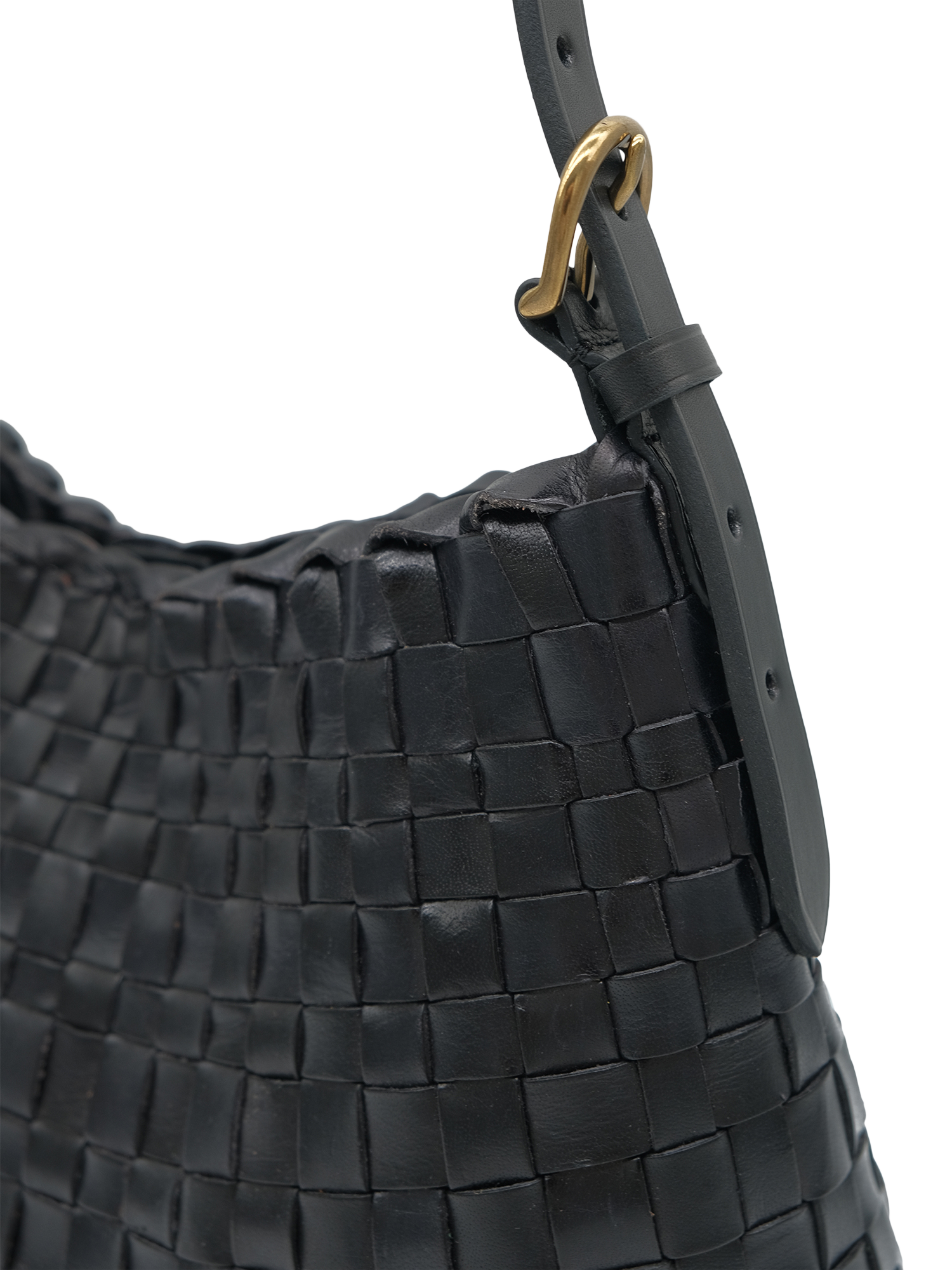 Product image 4 of 4, which shows Dragon Diffusion Hobo Salvage Woven Leather Shoulder Bag, Black