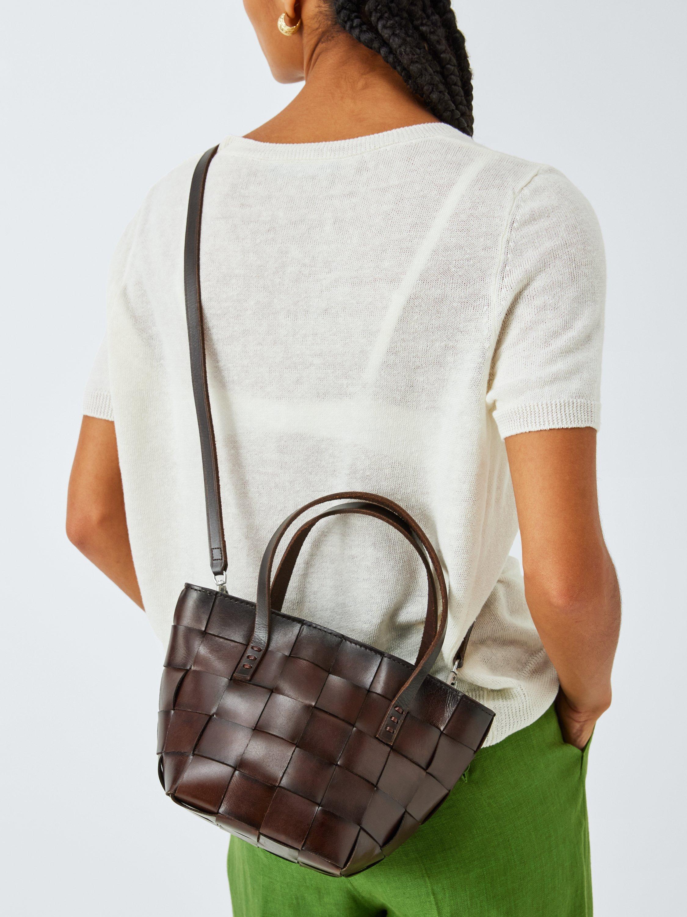 Product image 2 of 6, which shows Dragon Diffusion Japan Mini Woven Leather Tote Bag, Dark Brown