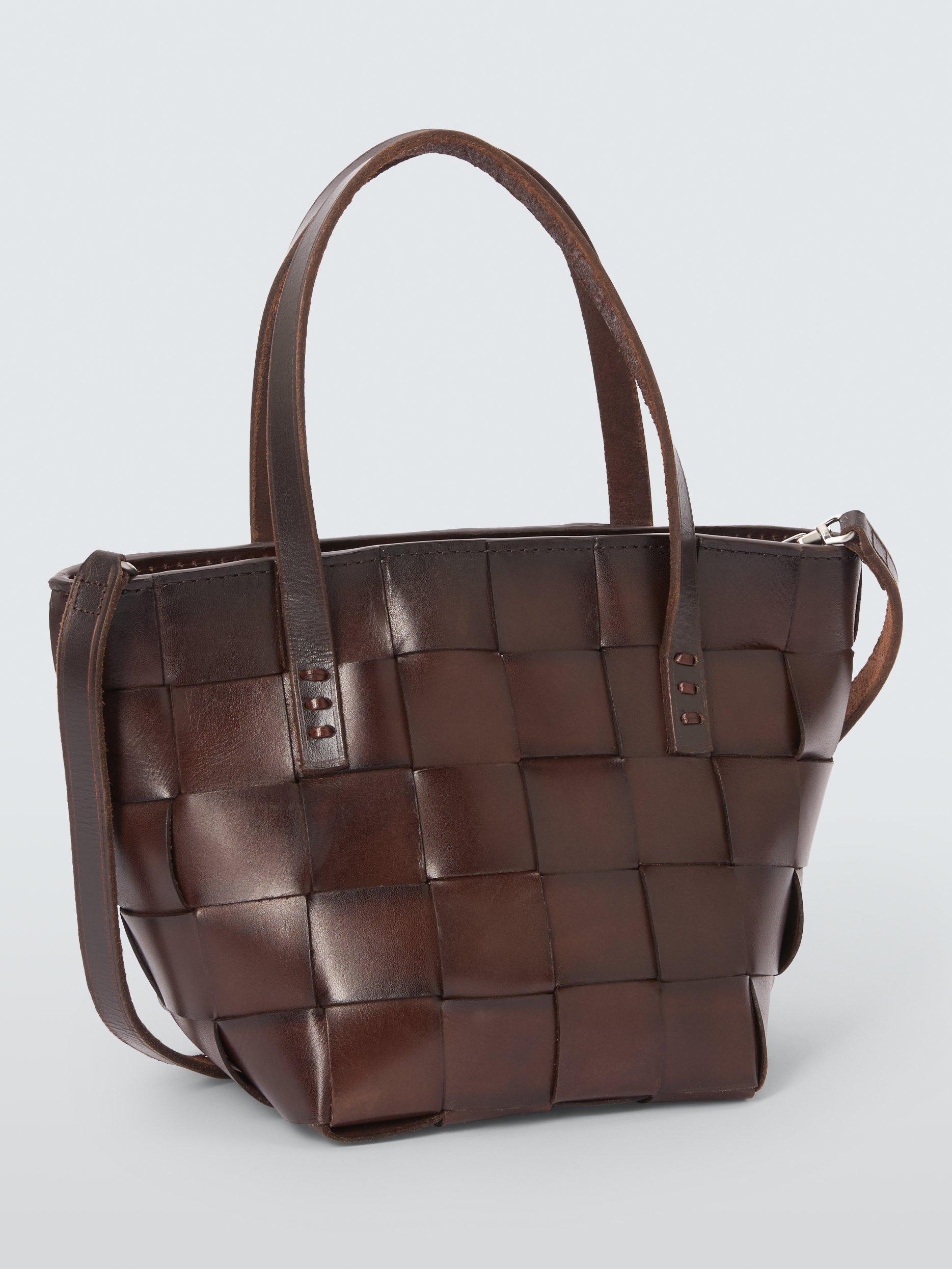 Product image 4 of 6, which shows Dragon Diffusion Japan Mini Woven Leather Tote Bag, Dark Brown