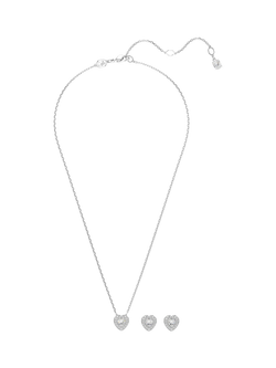 Swarovski x Ariana Grande Crystal Heart Pendant & Earrings Set, Rhodium Plated, Rhodium Plated