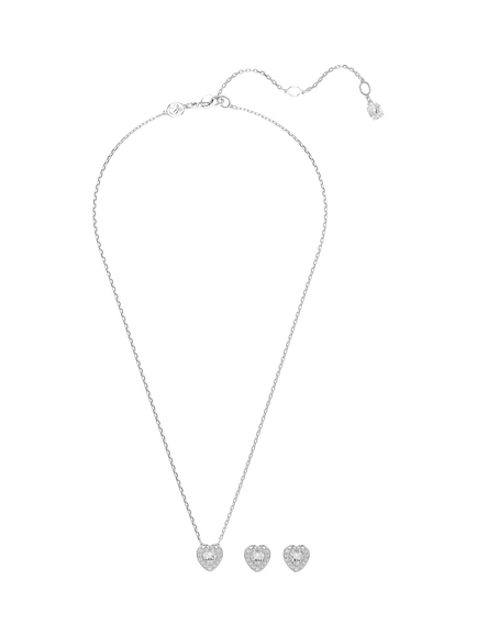 Swarovski x Ariana Grande Crystal Heart Pendant & Earrings Set, Rhodium Plated, Rhodium Plated