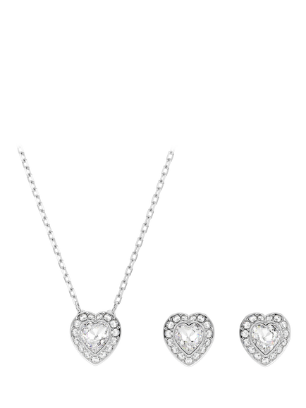 Swarovski x Ariana Grande Crystal Heart Pendant & Earrings Set, Rhodium Plated - view 2, Rhodium Plated