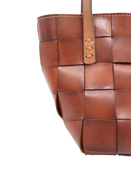 Dragon Diffusion Japan Mini Woven Leather Tote Bag - view 2, Tan