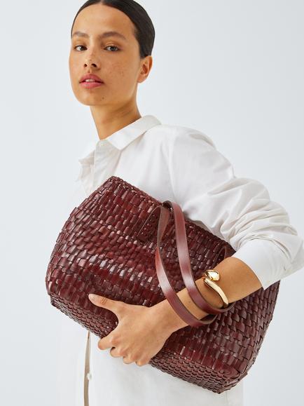 Dragon Diffusion Salvage Woven Leather Tote Bag, Brown - view 2, Brown