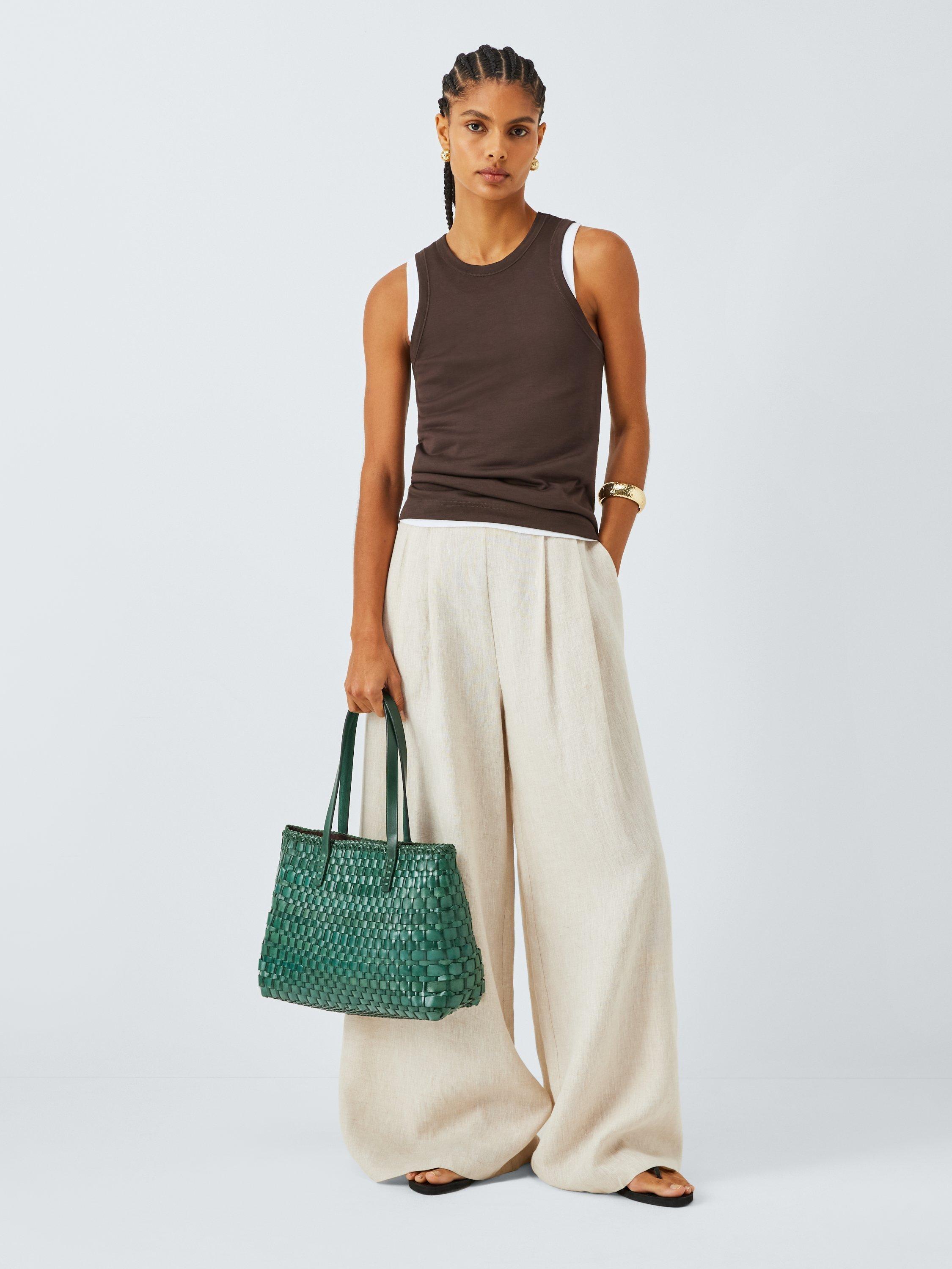 Product image 2 of 5, which shows Dragon Diffusion Salvage Woven Leather Tote Bag, Green