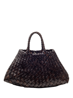 Dragon Diffusion Santa Croce Small Woven Leather Tote Bag, Dark Brown, Dark Brown