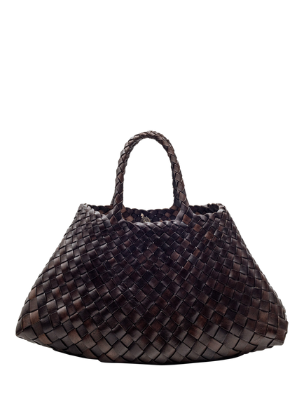 Dragon Diffusion Santa Croce Small Woven Leather Tote Bag, Dark Brown