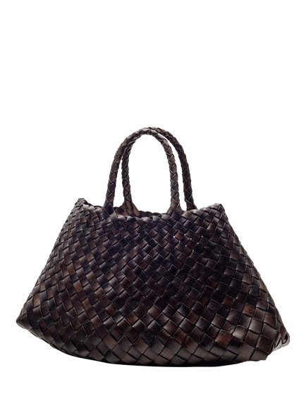 Dragon Diffusion Santa Croce Small Woven Leather Tote Bag - view 2, Dark Brown