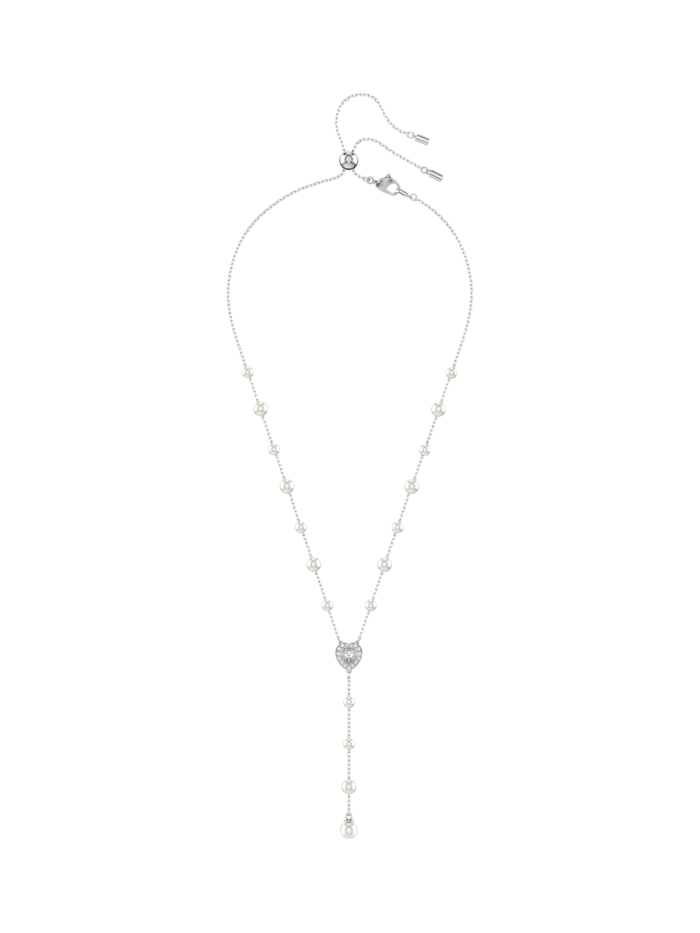 Product image 1 of 5, which shows Swarovski x Ariana Grande Crystal Pearls & Heart T-Shaped Necklace, Rhodium Plated