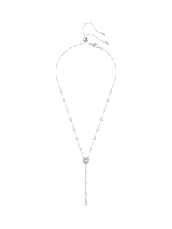 Swarovski x Ariana Grande Crystal Pearls & Heart T-Shaped Necklace, Rhodium Plated, Rhodium Plated
