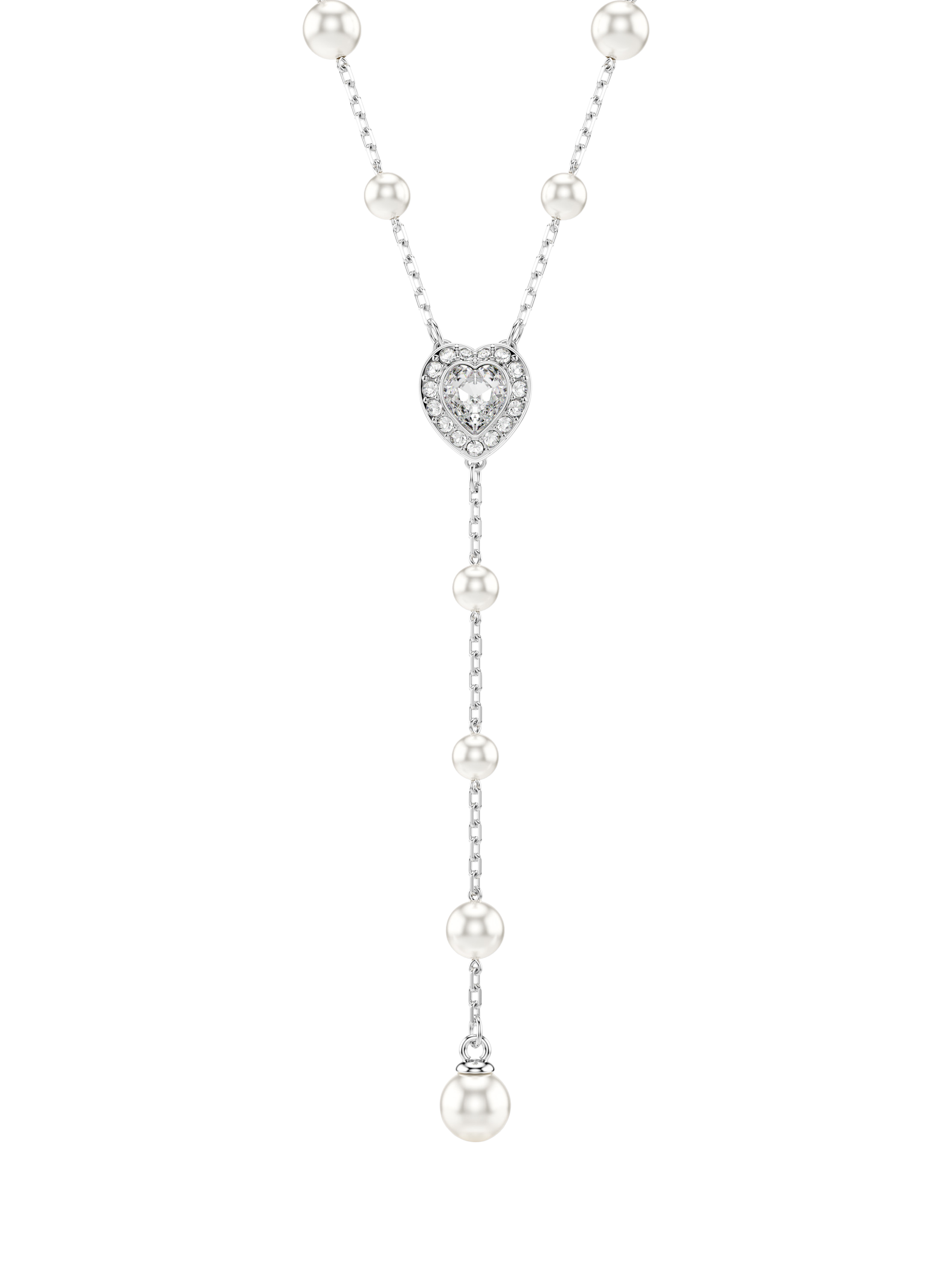 Product image 2 of 5, which shows Swarovski x Ariana Grande Crystal Pearls & Heart T-Shaped Necklace, Rhodium Plated