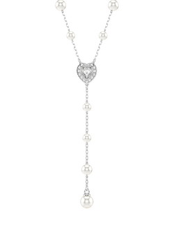 Swarovski x Ariana Grande Crystal Pearls & Heart T-Shaped Necklace, Rhodium Plated - view 2, Rhodium Plated