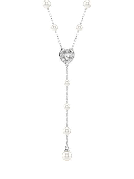 Swarovski x Ariana Grande Crystal Pearls & Heart T-Shaped Necklace, Rhodium Plated - view 2, Rhodium Plated