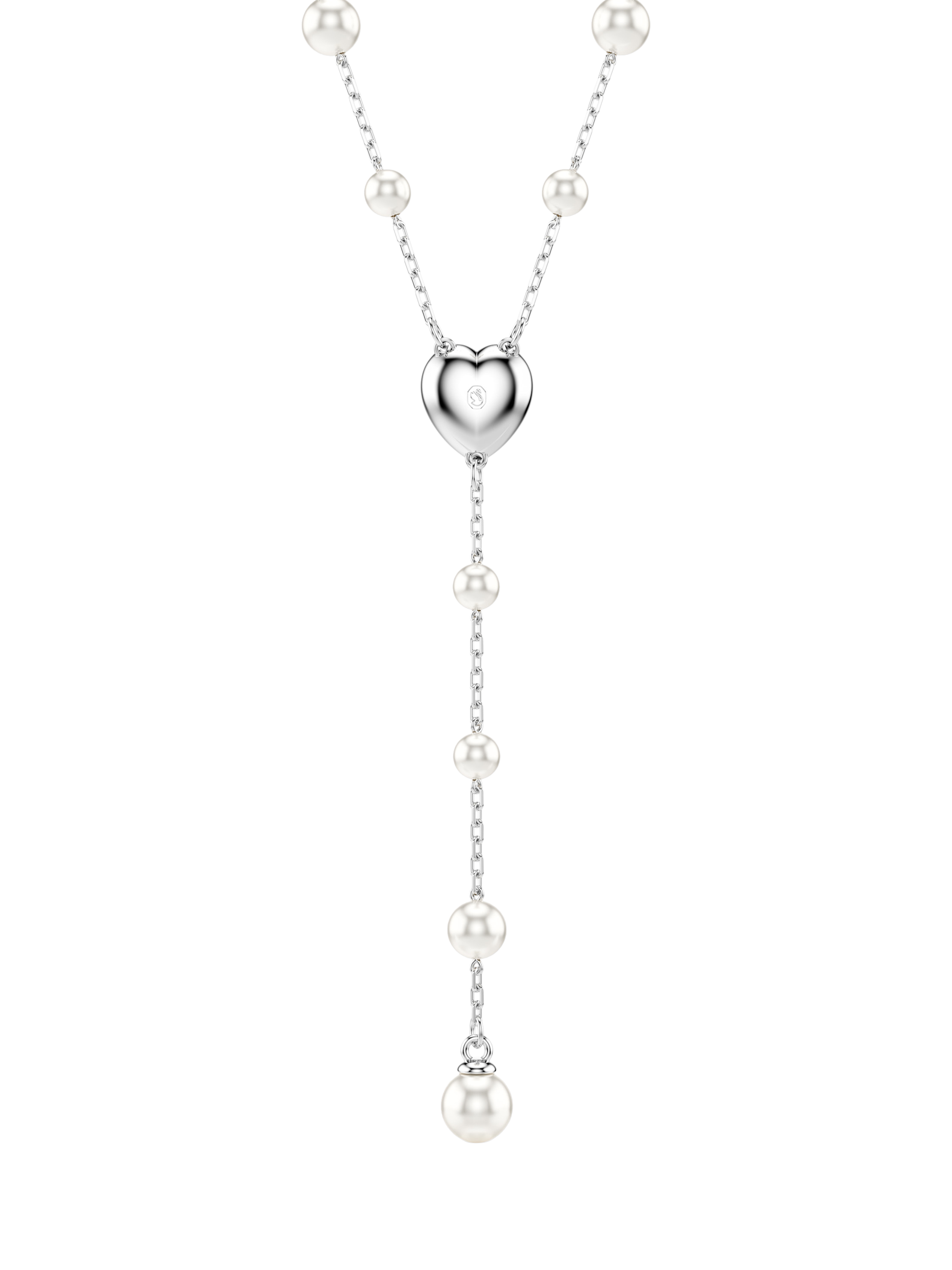 Product image 4 of 5, which shows Swarovski x Ariana Grande Crystal Pearls & Heart T-Shaped Necklace, Rhodium Plated