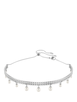 Swarovski x Ariana Grande Double Row Cubic Zirconia & Crystal Pearls Choker Necklace, Rhodium Plated, Rhodium Plated