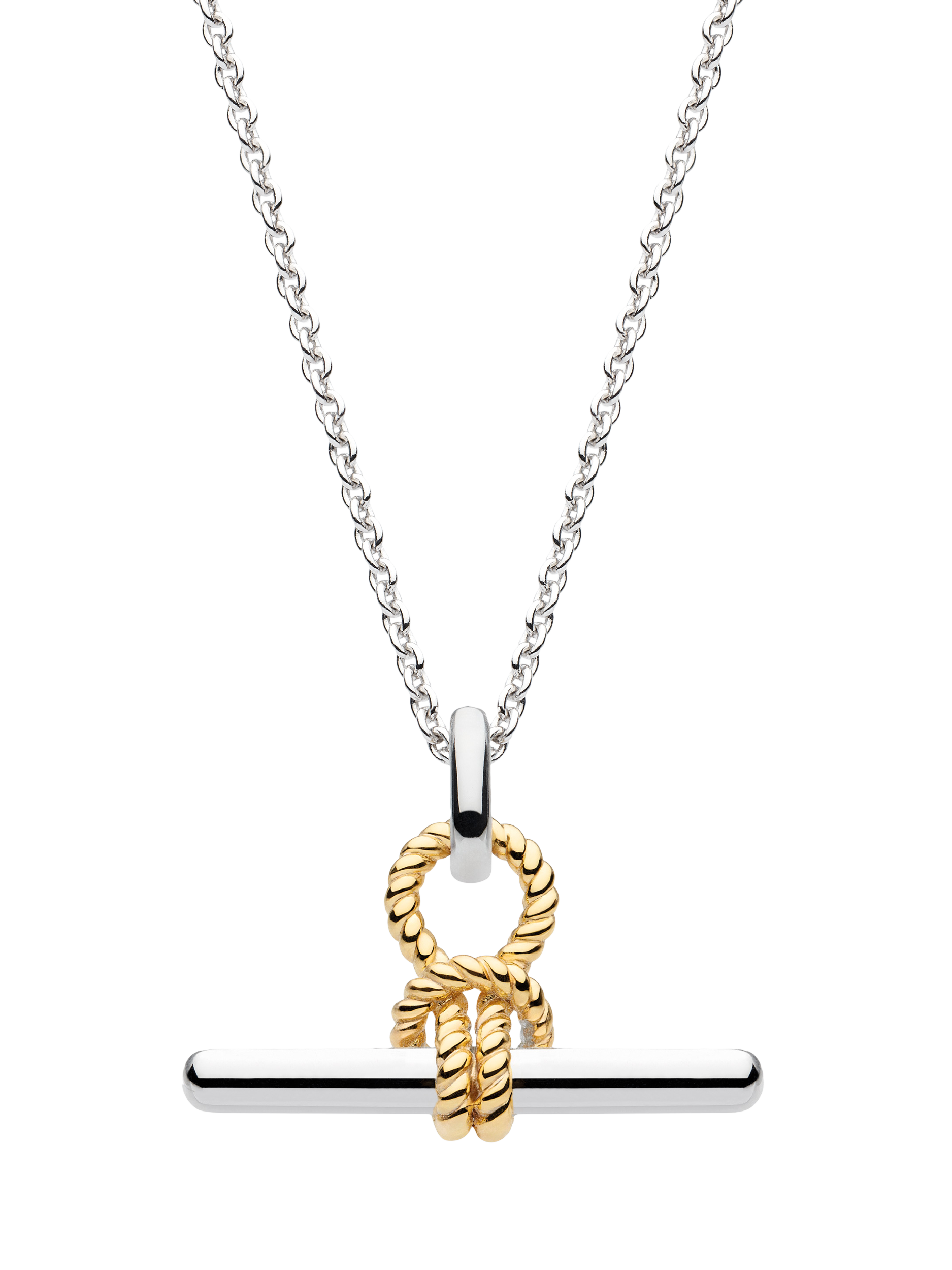 Product image 1 of 4, which shows Kit Heath Marina Rope Knot T-Bar Pendant Necklace, Silver/Gold