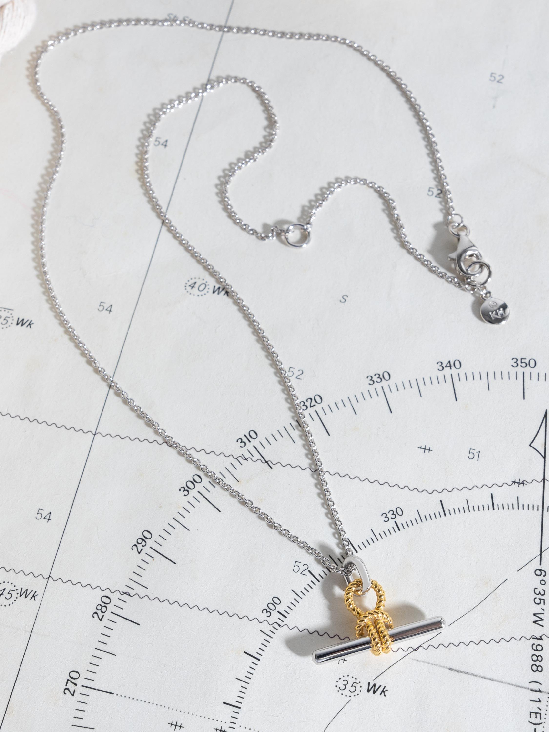 Product image 3 of 4, which shows Kit Heath Marina Rope Knot T-Bar Pendant Necklace, Silver/Gold