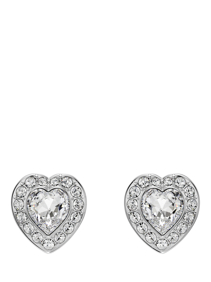 Swarovski x Ariana Grande Crystal Heart Stud Earrings, Rhodium Plated, Rhodium Plated