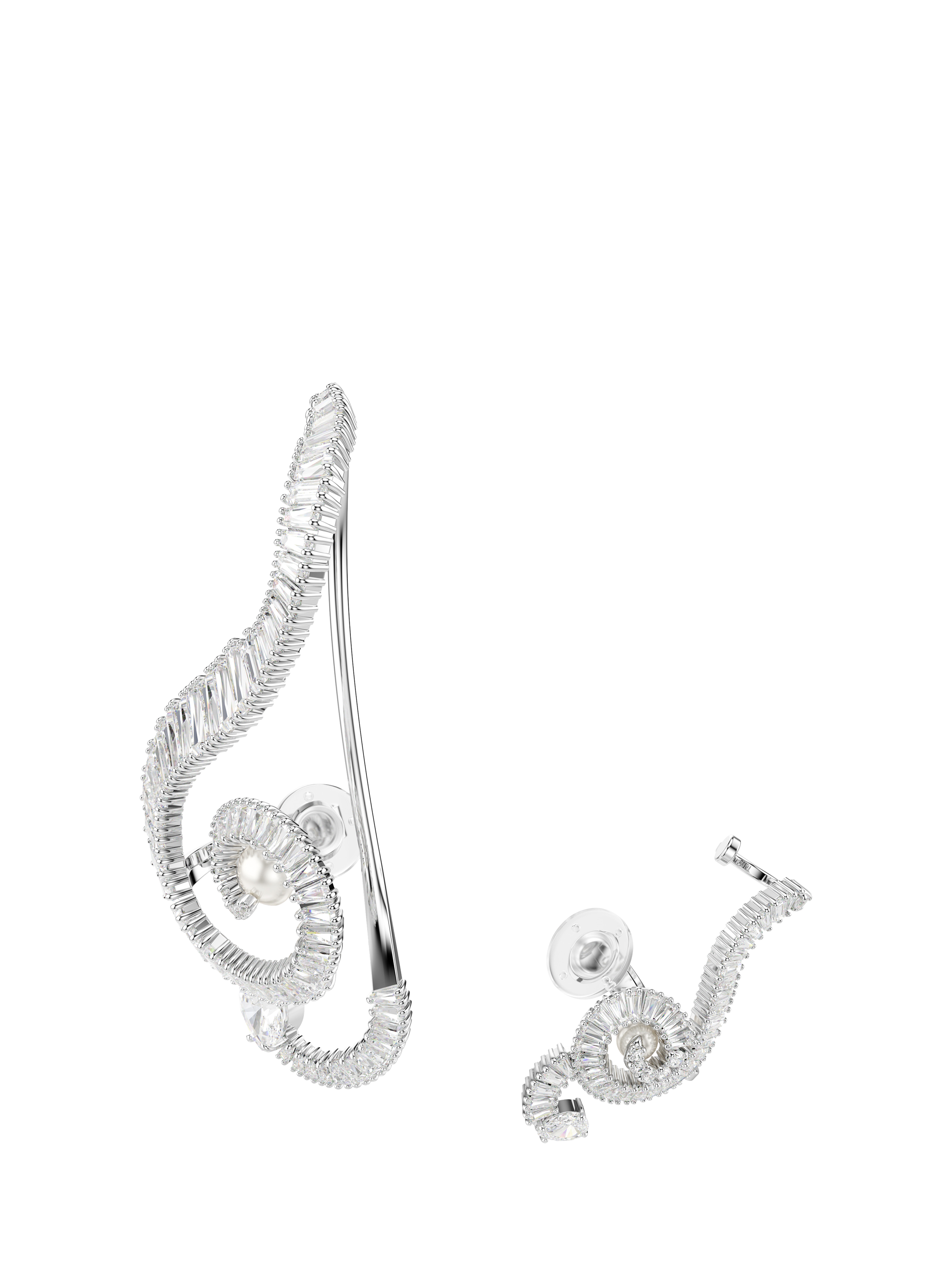 Product image 3 of 6, which shows Swarovski x Ariana Grande Cubic Zirconia Asymmetrical Treble Clef Clip Earrings, Rhodium Plated