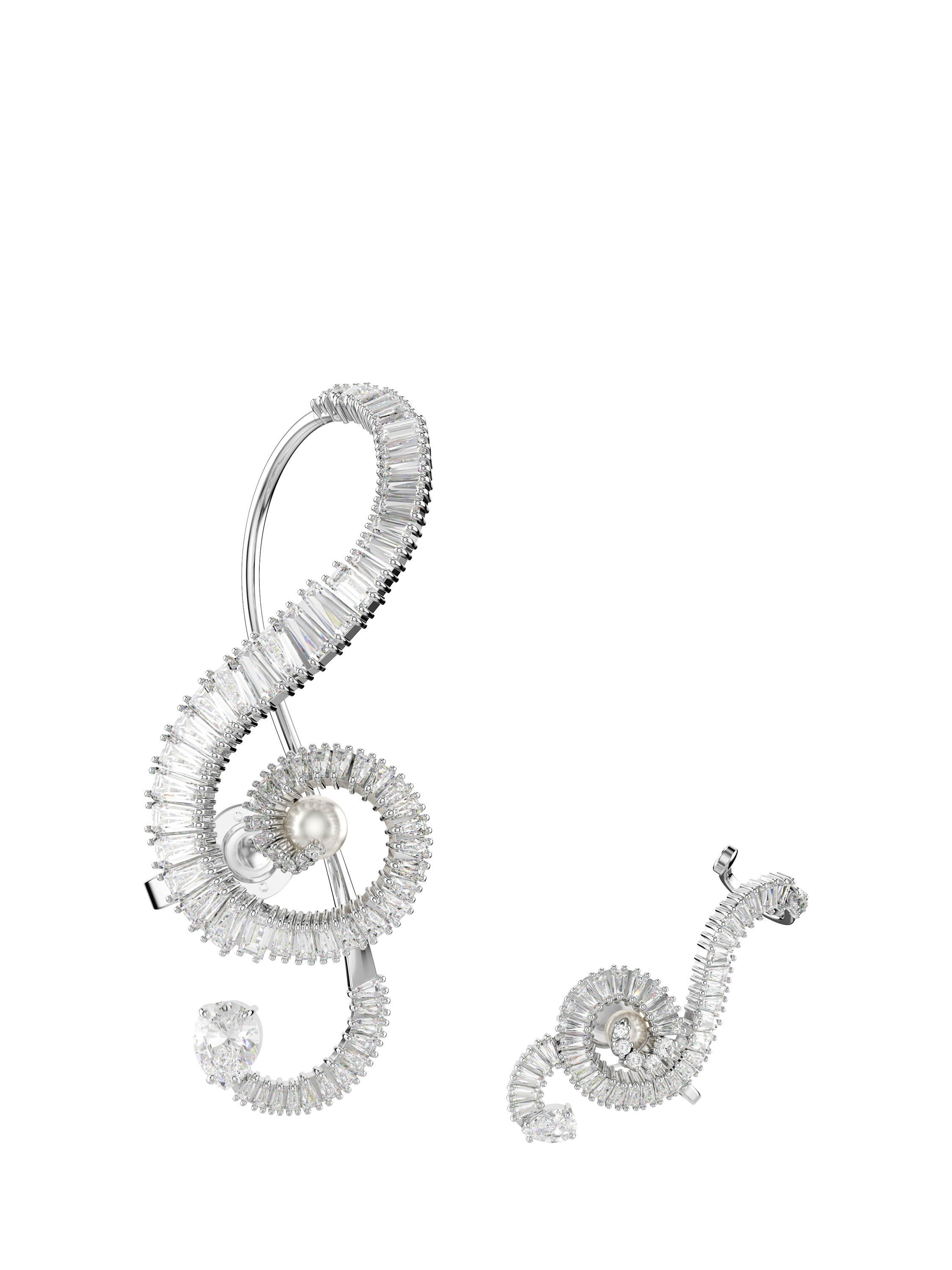 Product image 5 of 6, which shows Swarovski x Ariana Grande Cubic Zirconia Asymmetrical Treble Clef Clip Earrings, Rhodium Plated