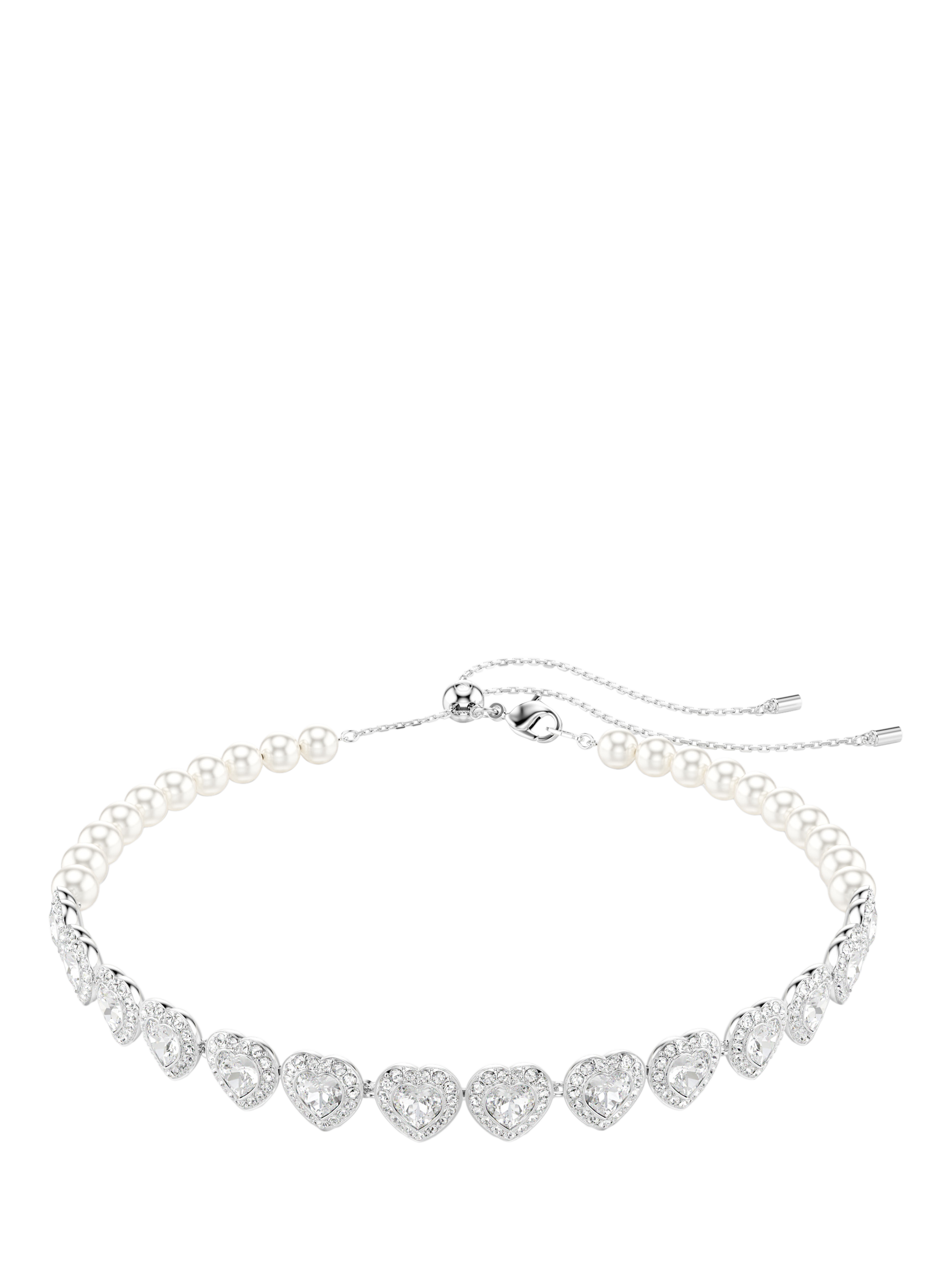 Product image 1 of 6, which shows Swarovski x Ariana Grande Crystal Heart & Pearls Choker Necklace, Rhodium Plated