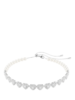 Swarovski x Ariana Grande Crystal Heart & Pearls Choker Necklace, Rhodium Plated, Rhodium Plated