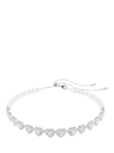 Swarovski x Ariana Grande Crystal Heart & Pearls Choker Necklace, Rhodium Plated, Rhodium Plated