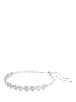 Swarovski x Ariana Grande Crystal Heart & Pearls Choker Necklace, Rhodium Plated - view 2, Rhodium Plated