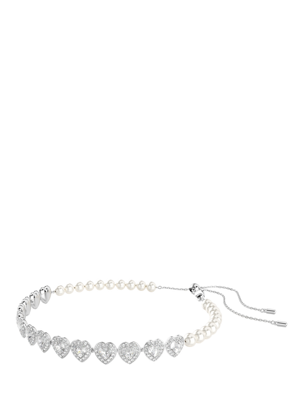 Swarovski x Ariana Grande Crystal Heart & Pearls Choker Necklace, Rhodium Plated - view 2, Rhodium Plated