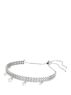 Swarovski x Ariana Grande Double Row Cubic Zirconia & Crystal Pearl Bracelet, Rhodium Plated, Rhodium Plated