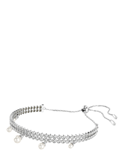 Swarovski x Ariana Grande Double Row Cubic Zirconia & Crystal Pearl Bracelet, Rhodium Plated, Rhodium Plated