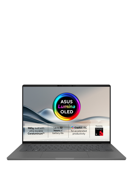 ASUS Zenbook A14 Copilot+ PC Laptop, Snapdragon X X1, 16GB RAM, 1TB SSD, Grey, Grey