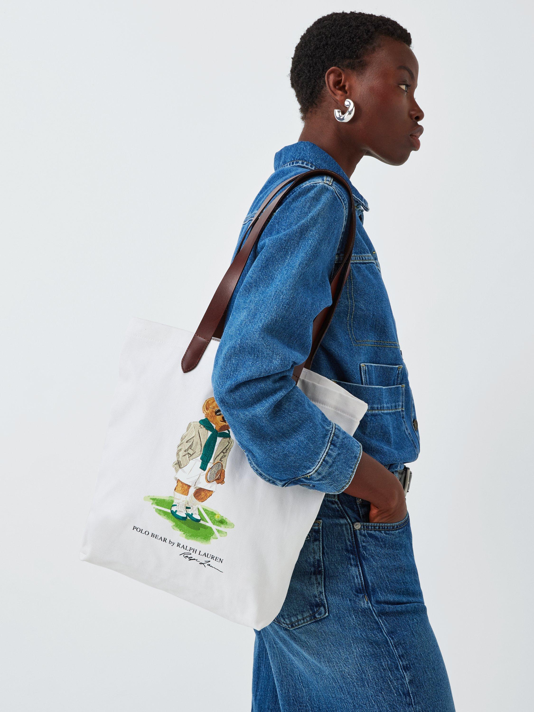 Product image 6 of 6, which shows Polo Ralph Lauren Wimbledon Bear Shopper Tote Bag, White/Multi
