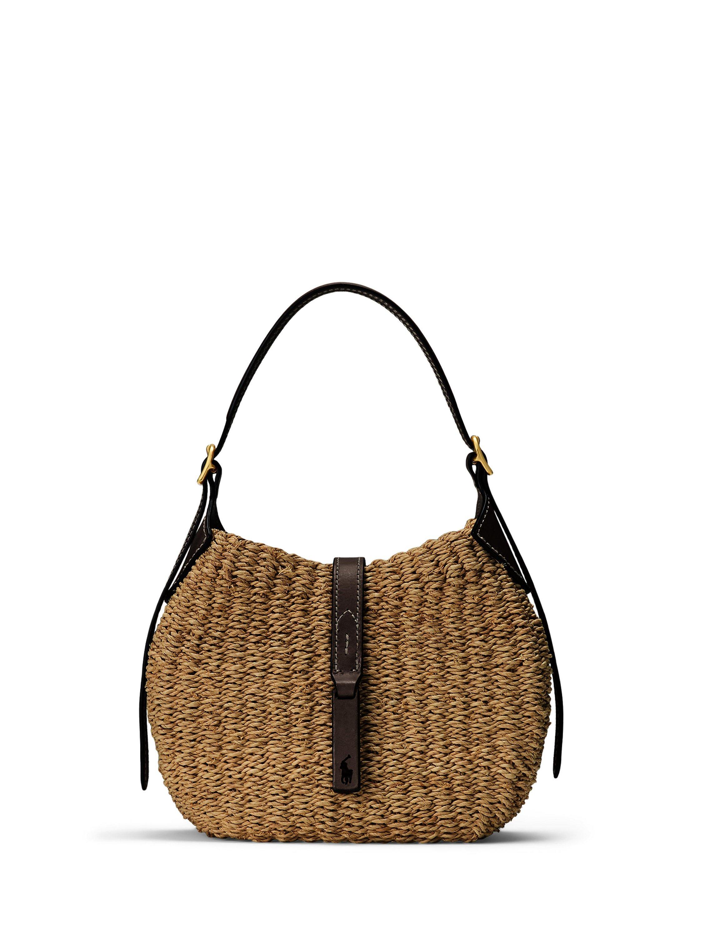 Polo Ralph Lauren Small Raffia Shoulder Bag, Natural/Chocolate