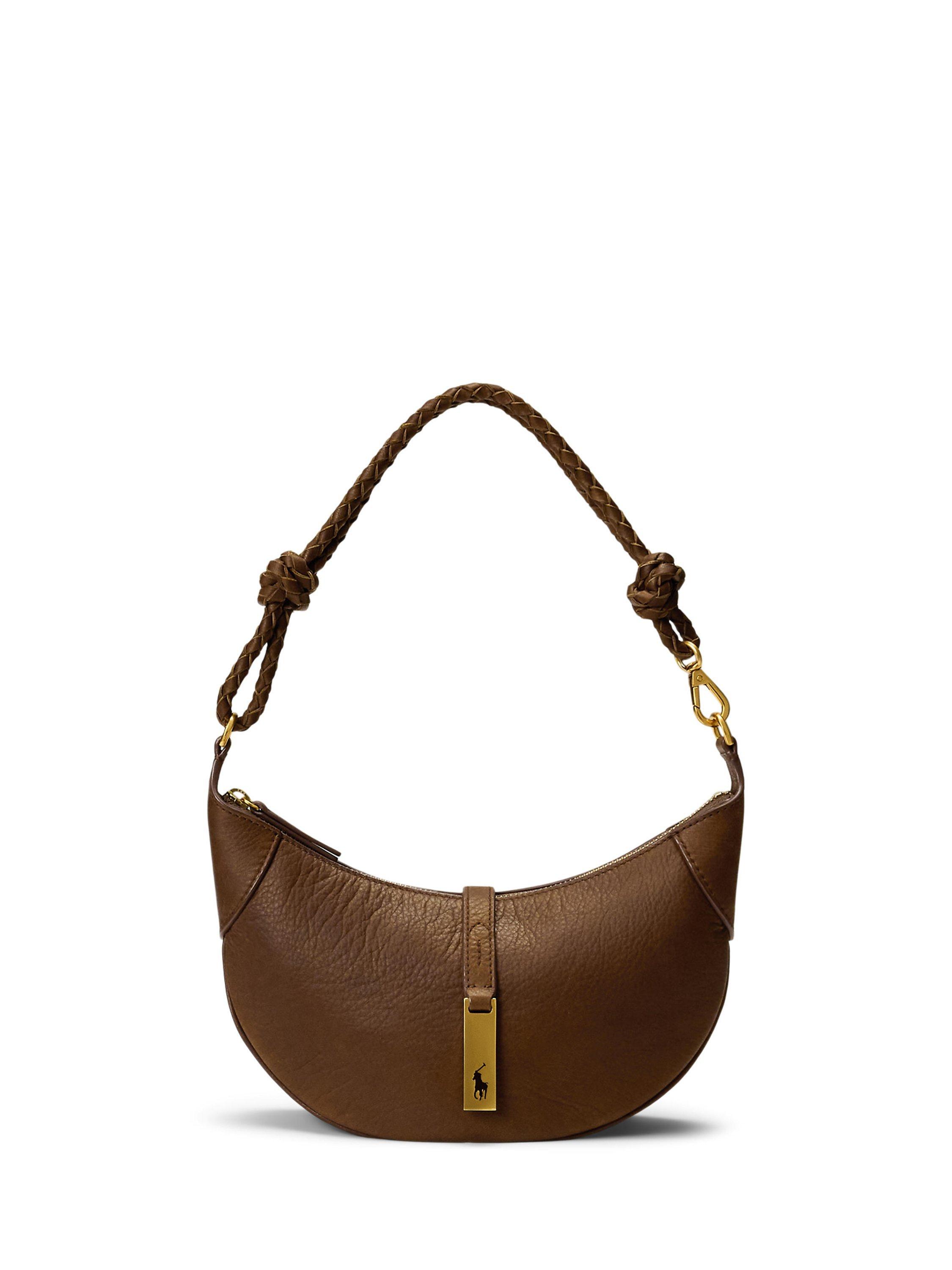 Product image 1 of 5, which shows Polo Ralph Lauren Polo ID Mini Leather Shoulder Bag, Brown