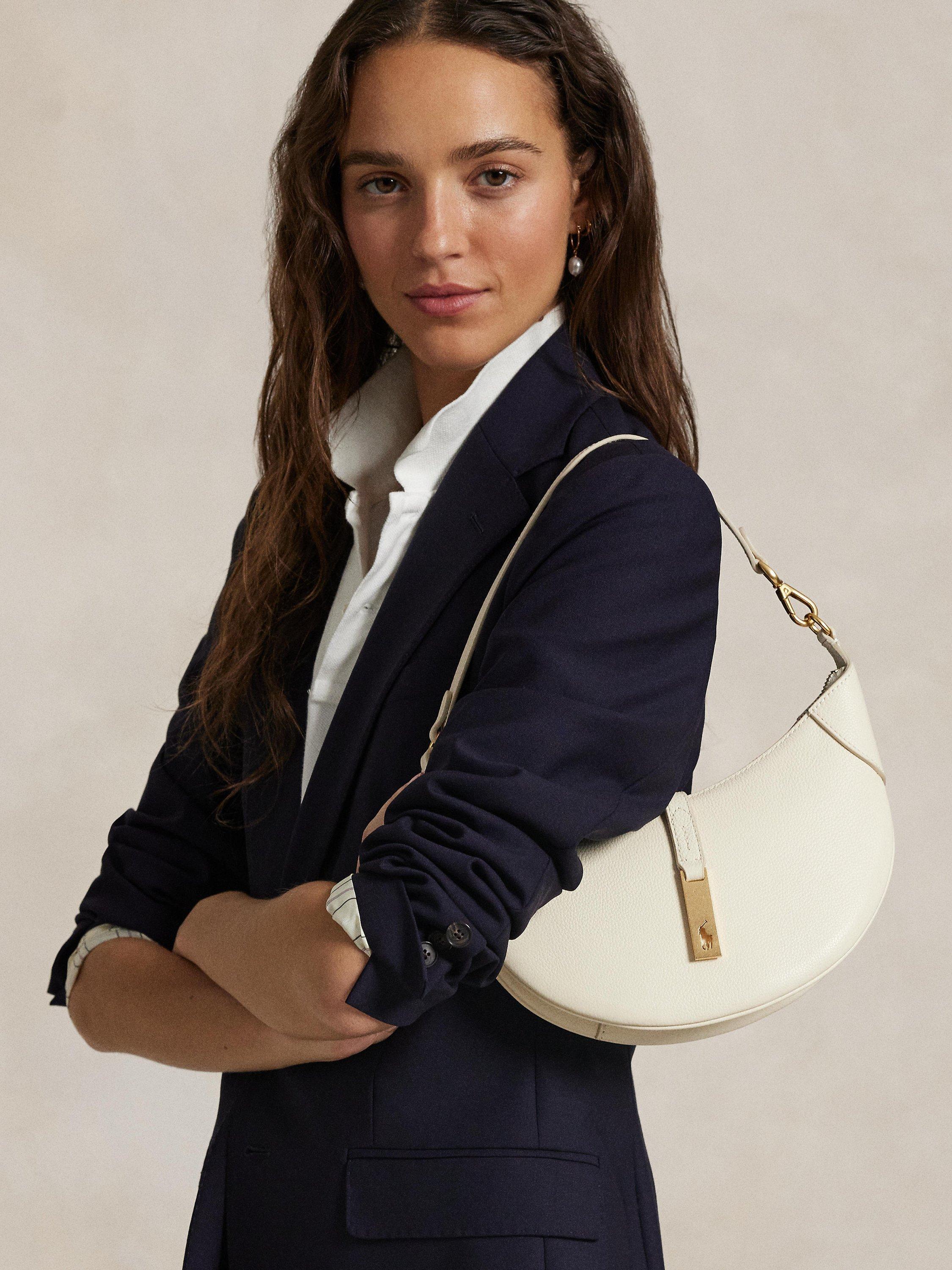 Product image 6 of 7, which shows Polo Ralph Lauren Polo ID Mini Leather Shoulder Bag, White