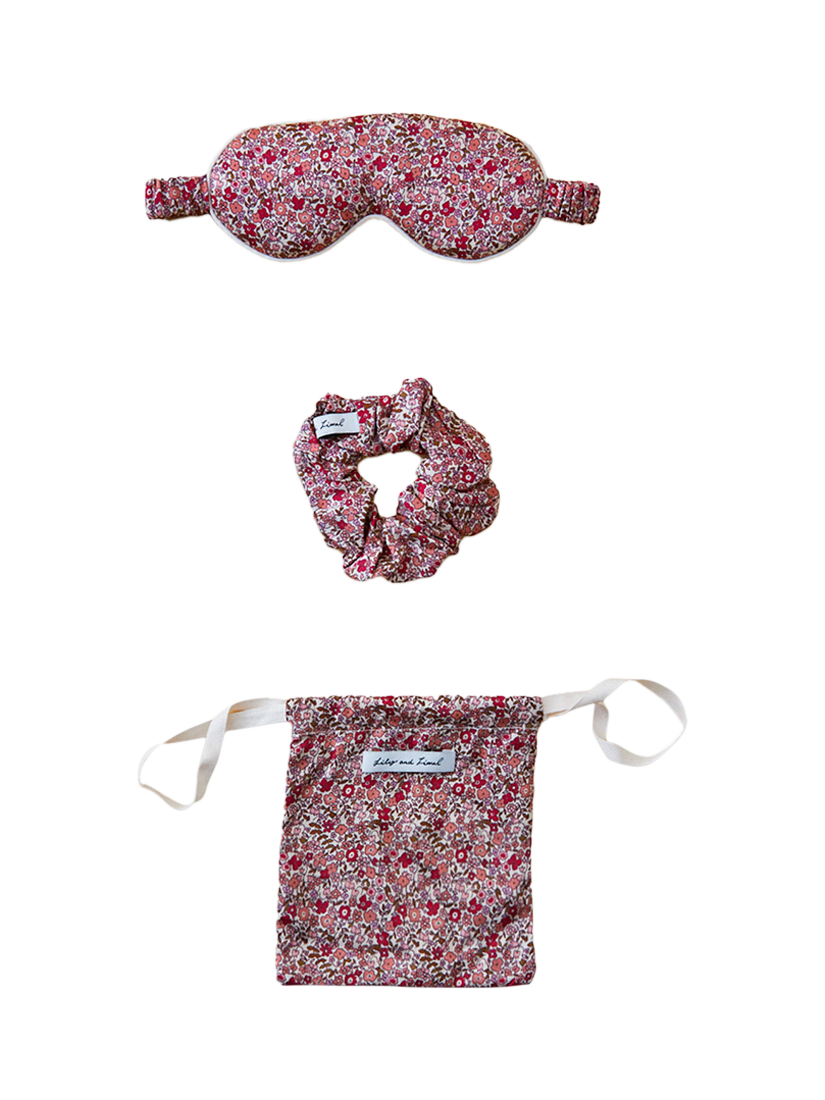 Product image 1 of 1, which shows Lily and Lionel Ella Aster Eye Mask & Hair Tie Set, Pink