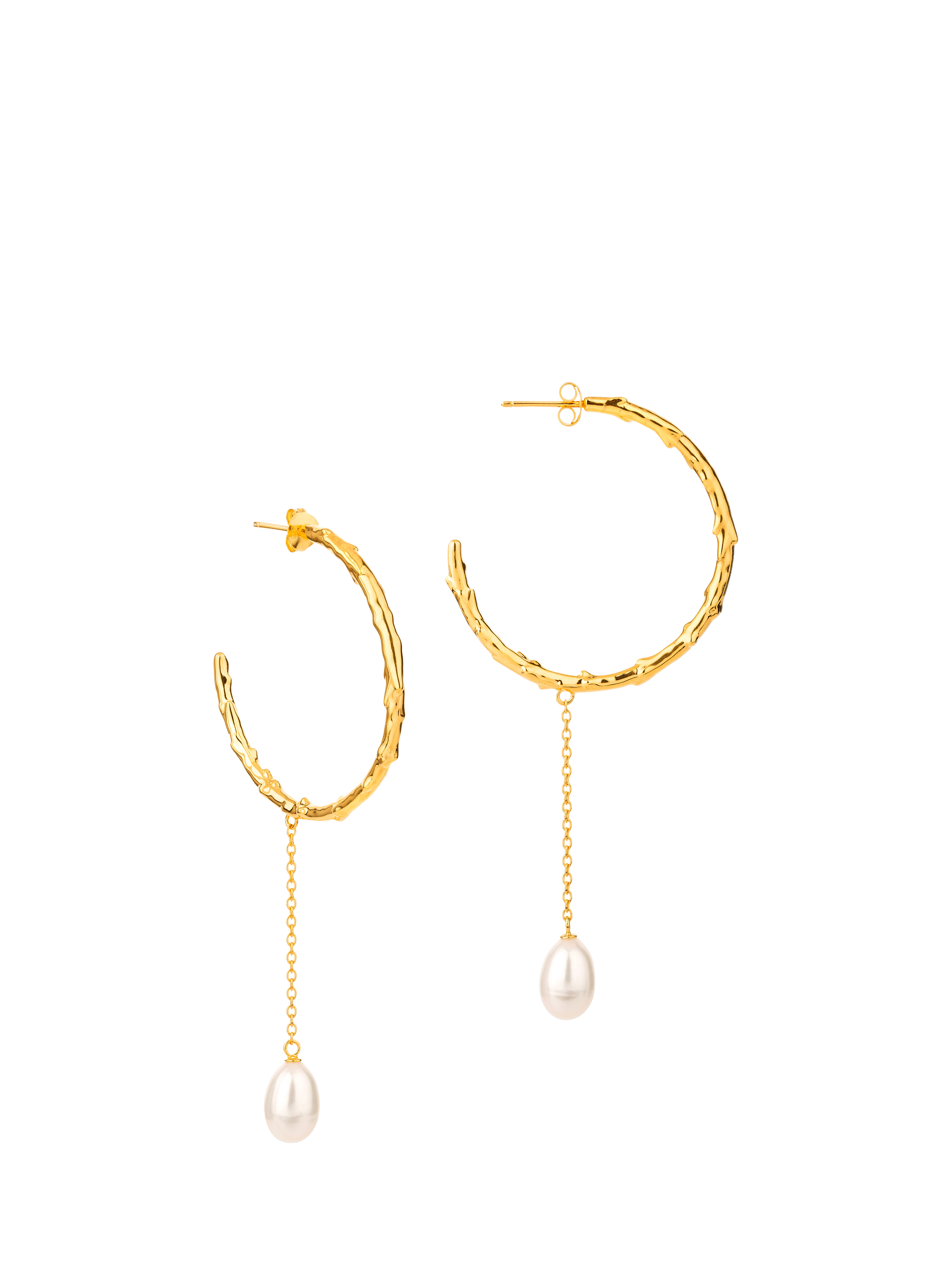 Product image 1 of 1, which shows Claudia Bradby Reykjavik Organic Textured Hoop Earrings with Pearl Drop, Gold