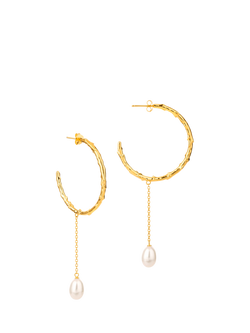 Claudia Bradby Reykjavik Organic Textured Hoop Earrings with Pearl Drop, Gold