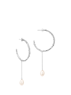 Claudia Bradby Reykjavik Organic Textured Hoop Earrings with Pearl Drop, Silver