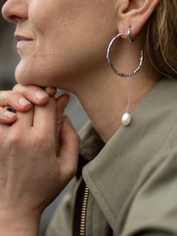 Claudia Bradby Reykjavik Organic Textured Hoop Earrings with Pearl Drop - view 2, Silver