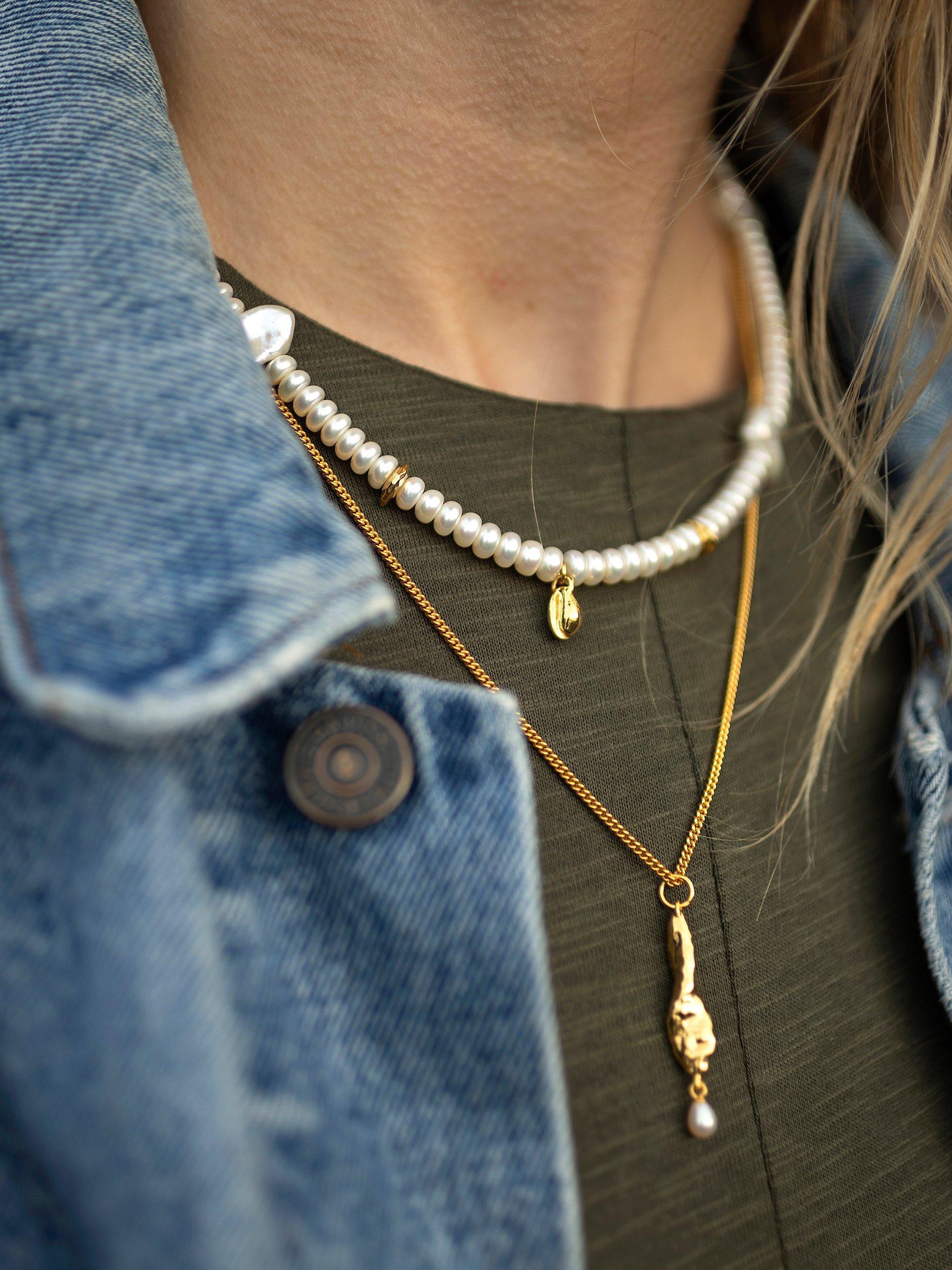 Product image 2 of 5, which shows Claudia Bradby Reykjavik Pearl Choker Necklace, Gold