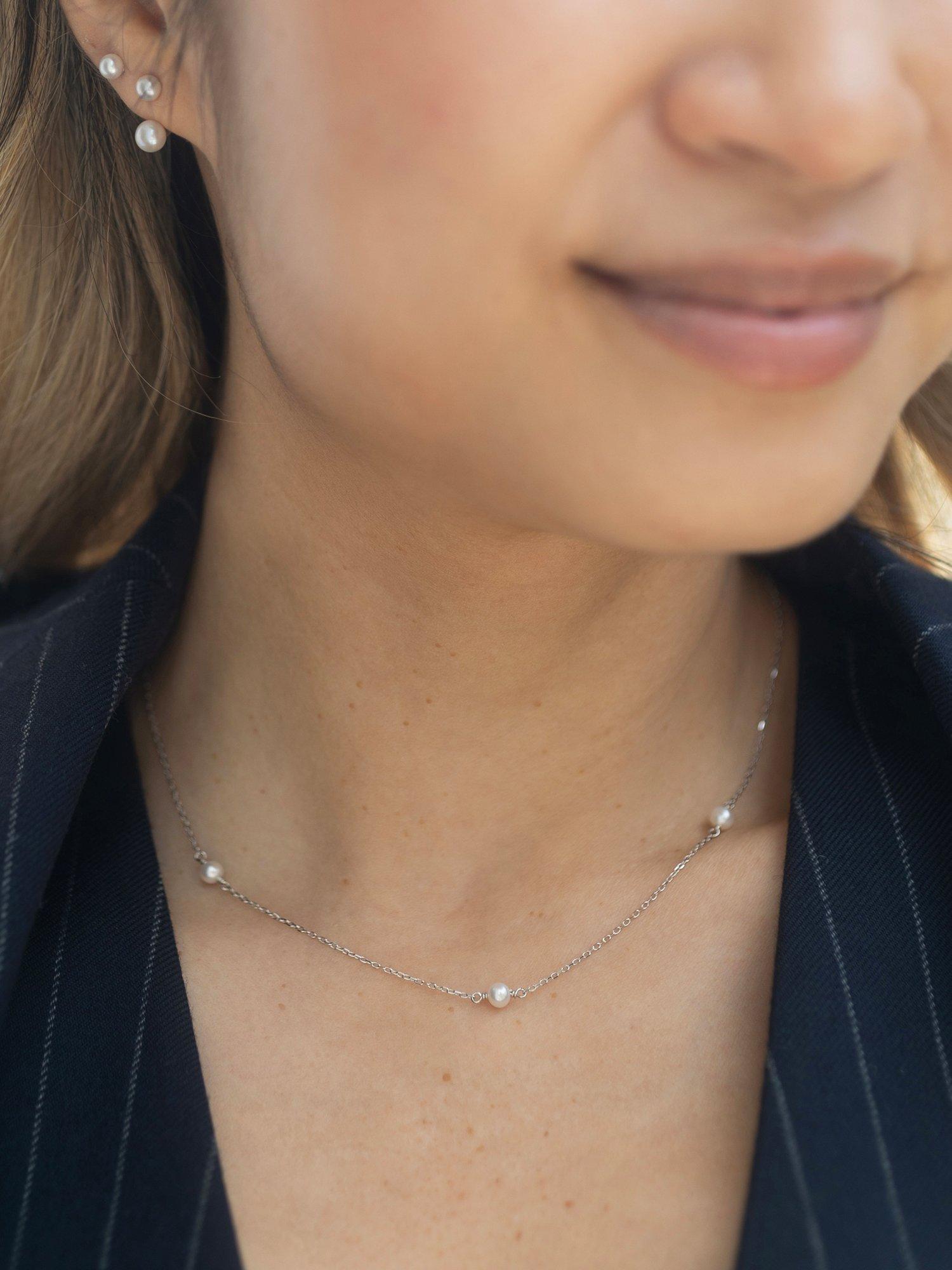 Product image 2 of 5, which shows Claudia Bradby Reykjavik Mermaid Pearl and Chain Choker Necklace, Silver