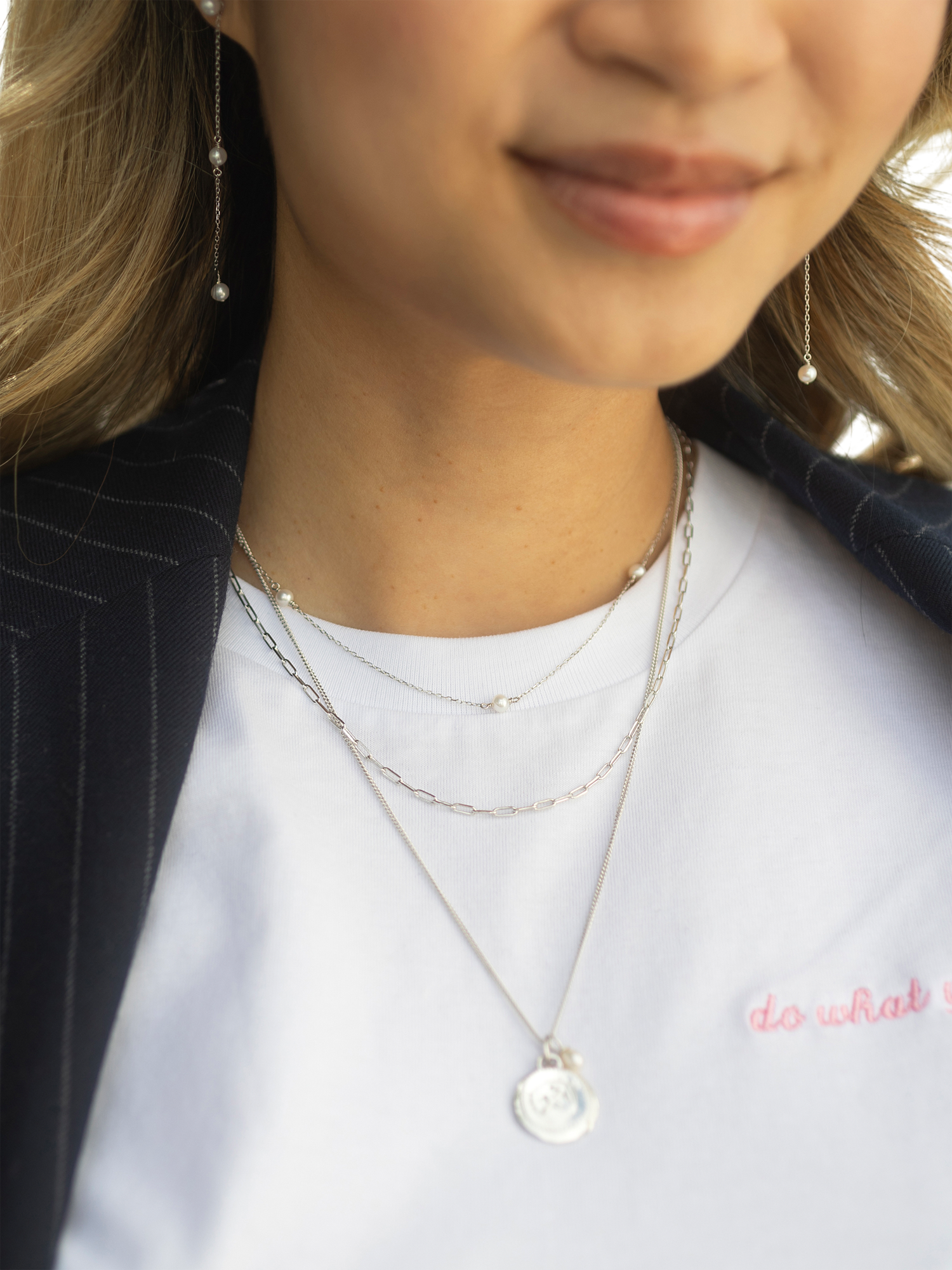 Product image 3 of 5, which shows Claudia Bradby Reykjavik Mermaid Pearl and Chain Choker Necklace, Silver