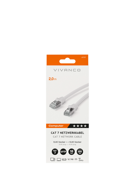 Vivanco Cat 7 Network Ethernet Cable, 2m, White