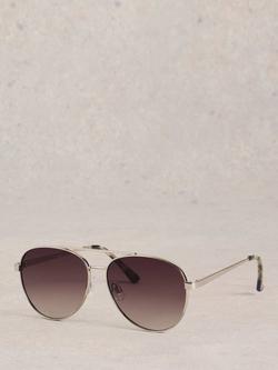White Stuff Metal Rim Aviator Sunglasses, Silver/Brown Gradient, Silver/Brown Gradient