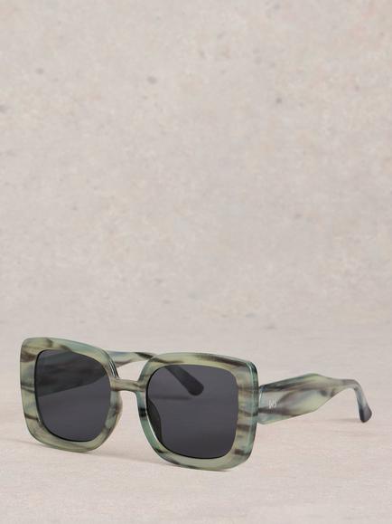 White Stuff Oversized Square Sunglasses, Blue Havana/Grey, Blue Havana/Grey